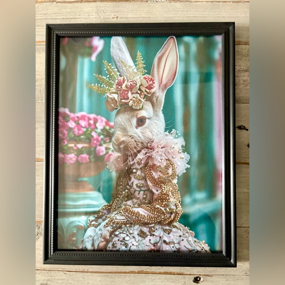 Whimsical Majestic White Rabbit Framed 8x10 Portrait Art Print